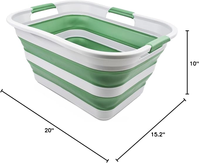 SAMMART 30L(8 gallon) Collapsible Plastic Laundry Basket - Foldable Pop Up Storage Container/Organizer - Space Saving Hamper/Basket - Water Capacity 24L(6.3 gallon) (1, Grey/Dark Sea Green)