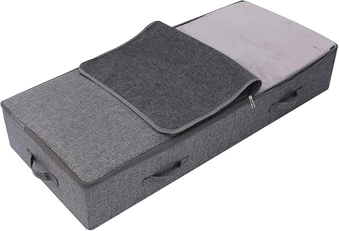 iwill CREATE PRO 39.4 inch(100cm) Longer Bedroom Underbed Storage Containers with Lid for Duvets, Blankets, Clothes, Shoes, Toys, Comforters, Wedding Dress Folding Rigid Organizer Bins, Black Gray