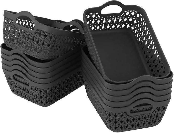 12-Pack Mini Plastic Storage Baskets Trays, Gray Tiny Storage Baskets