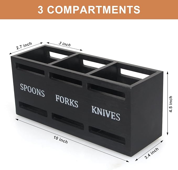 Ayiaren Wooden Silverware Caddy Flatware Cutlery Holder Wood Silverware Organizer Containers Small Black Kitchen Utensil Holder for Countertop Spoon and Fork Holder Flatware Utensils Caddy for Party