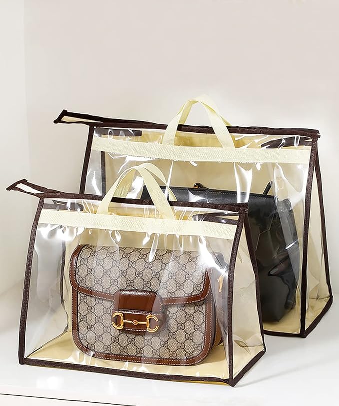 4 Pack Handbag Dust Bags Clear Purse Storage Organizer for Closet, Zipper Hanging Storage Bag for Handbags