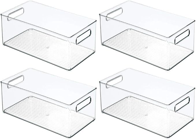 mDesign Plastic Bathroom Storage Container Bins w/ Handles - Closet, Cabinet, Vanity, Cupboard Shelf Organization, Hair Tools Accessory Organizer - Ligne Collection; Clear, 14.6x8.1x6 (Pack of 4)