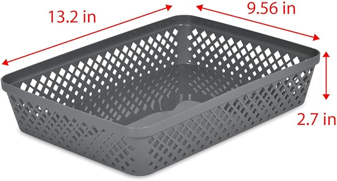 Glad Plastic Storage Basket Set - Multipurpose Drawer Trays, Kitchen Pantry Containers, and Bathroom Bins - Large Organizers, Grey, 3 Count (Pack of 4)