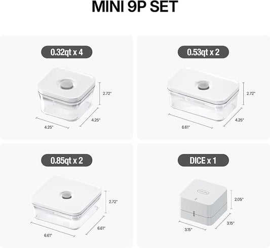 VAKUEN Premium Airtight Food Storage Containers, Mini 9P/SET include Vacuum Sealer, Smart One-Click Seal Lid, No Hinges, 100% Leak Proof, BPA-FREE, Dishwasher, Freezer & Microwave Safe