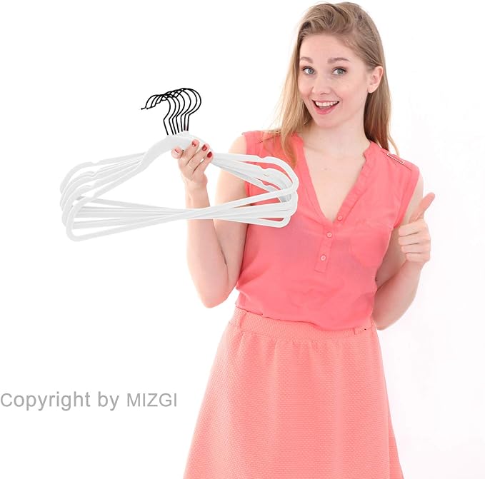 MIZGI Premium Velvet Hangers (50 Pack) - Heavy Duty Non Slip Velvet Suit Hangers - White & Black Coated Hooks, Space Saving