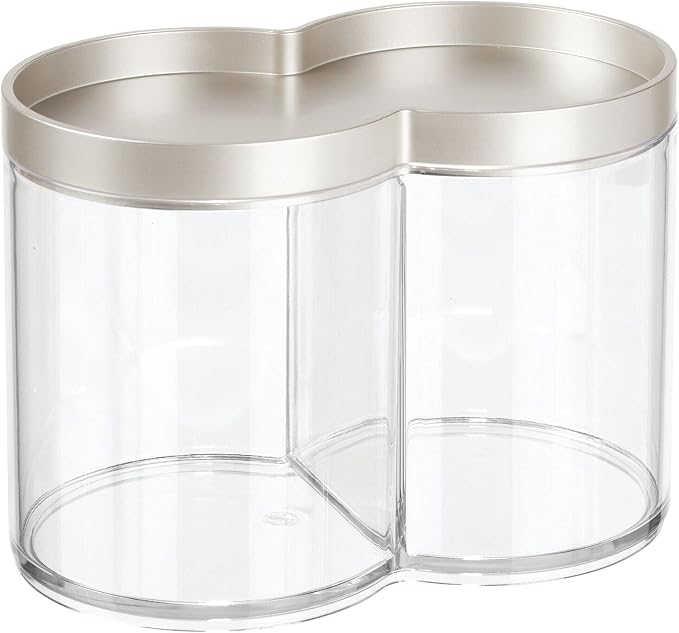 mDesign Plastic Canister Jar Organizer Set with Storage Lid - Home Decor Holder for Bathroom/Restroom Vanity Countertop, Cabinet - Holds Cotton Balls, Soap, Lumiere Collection, Clear/Matte Satin