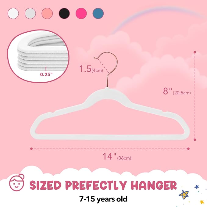 HOUSE DAY Velvet Kids Hangers 60 Pack, Premium Childrens Hangers for Closet, Ultra Thin Cute Clothes Hanger, Non Slip Small Felt Hanger 14 Inch for Kids Clothes, White