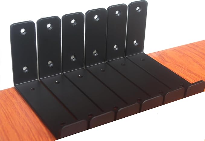 6 Pack - 5.5" L x 4" H x 1.5" W J Lip Shelf Brackets Rustic Farmhouse Iron Wall Floating Shelf Bracket Metal Shelf Bracket Industrial Shelf Supports with Screws Black