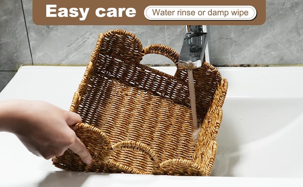 Scalloped Basket Set of 2,Resin Wicker Basket for Organizing and Decor Hand-Woven Wicker Storage Baskets with Built-In H