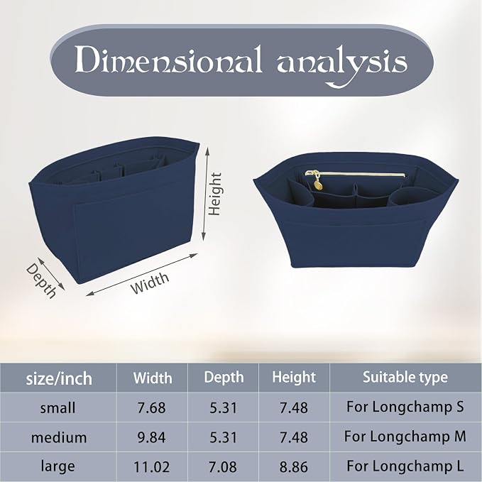Lckaey Organizer Insert For Long Champ Le Pliage Purse organizer Premium Felt 1012-25Dk blue-S