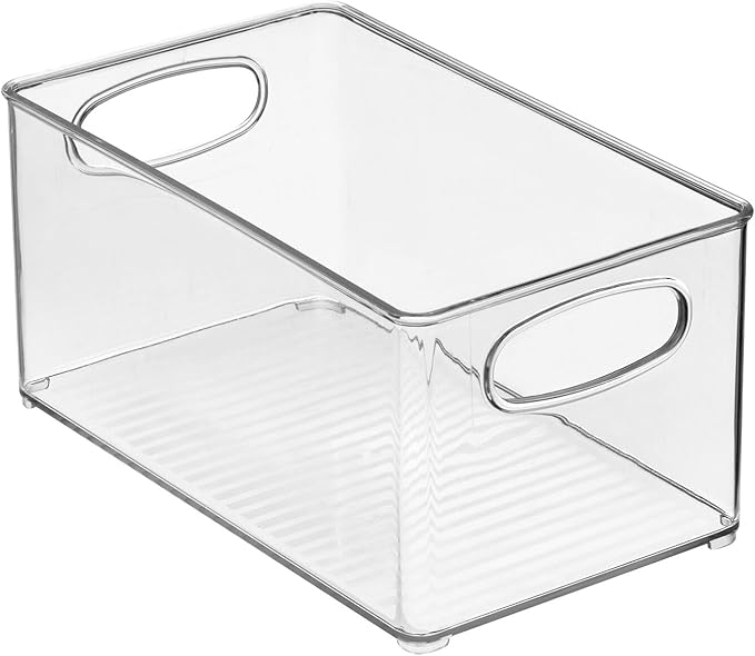 mDesign Plastic Home Office Organizer - Basket Storage Holder Bin with Handles for Desk, Cupboard, Cabinet, or Rolling Cart Shelves - Holds Notebooks, Files - Ligne Collection - 4 Pack - Clear