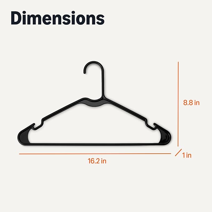 Amazon Basics Space Saving Plastic Clothes Hangers, Sturdy Closet Organizer for Shirts and Jackets, Adult Size, Black, 50-Pack