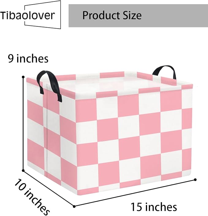 Rectangular Storage Basket for Home Kitchen Girls Cute Storage Bin Organizer Shelf Book Room Decor(Pink Checked)
