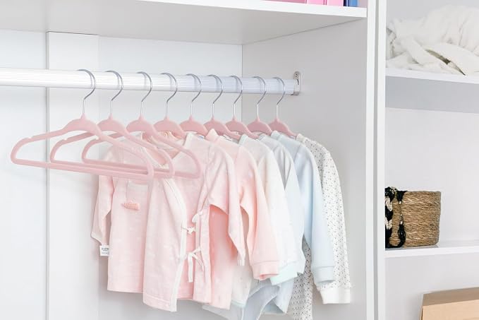 ManGotree Baby Hangers, Childrens Hanger Kids Coat Hangers with Ultra Thin & Non-Slip Design 15 Pack (Light Pink)