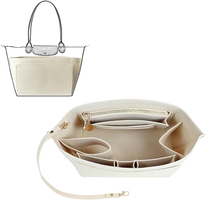 Lckaey Organizer Insert For Long Champ Le Pliage Purse organizer Premium Felt 1012-30khaki-S