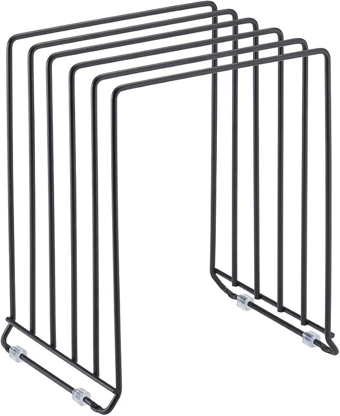 mDesign Pot Lid and Pan Rack — Metal Wire Rack for Cabinets, Pantries or Kitchen Surfaces — Freestanding Pan Stand with 5 Slots for Pans, Pots, Lids and Crockery — Black