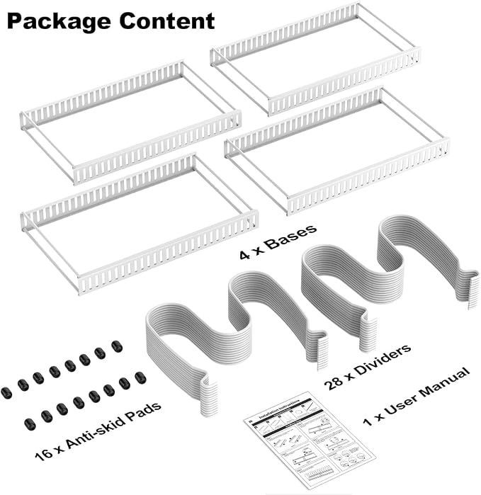 Housolution 2 Pack Pot and Pan Organizer, 12"-23" Expandable Pot Lid Organizer with 14 Adjustable Dividers, Pan Lid Holder Storage Rack for Cabinet, White