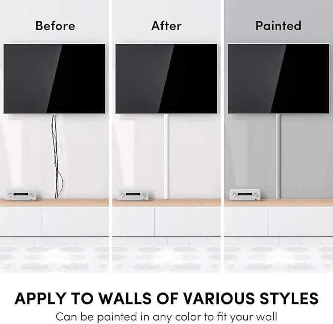 Cord Covers for Wires on Wall - 300in Cable Management Cable Hider - Cord Hiders for TV On Wall - Paintable Cable Concealer - Wire Covers for Cords - 20X (L16 x W0.95 x H0.5) - Medium | White