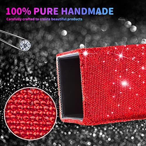 KEYPOWER Crystal Pencil Pot Holder Box Bling Rhinestone Pen Organizer Holder Cosmetic Container Comb Brushes Personalized (Square Red)