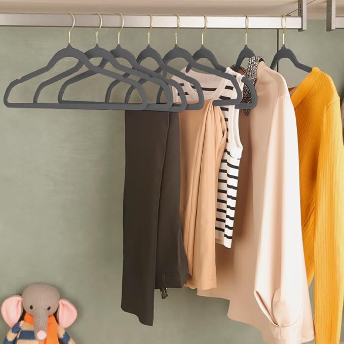 Stormix Adult Velvet Hangers Non-Slip Shoulder Notches, 17.3'' 52 Pack Gray