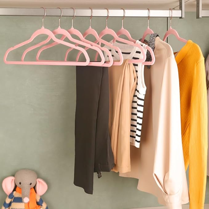 Stormix Adult Velvet Hangers Non-Slip, Shoulder Notches, 36 Pack Pink