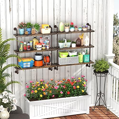 Helsin 3 Tier Industrial Pipe Shelf Rustic Wood Floating Wall Display Bookshelf Storage Rack Sundries Holder for Kitchen