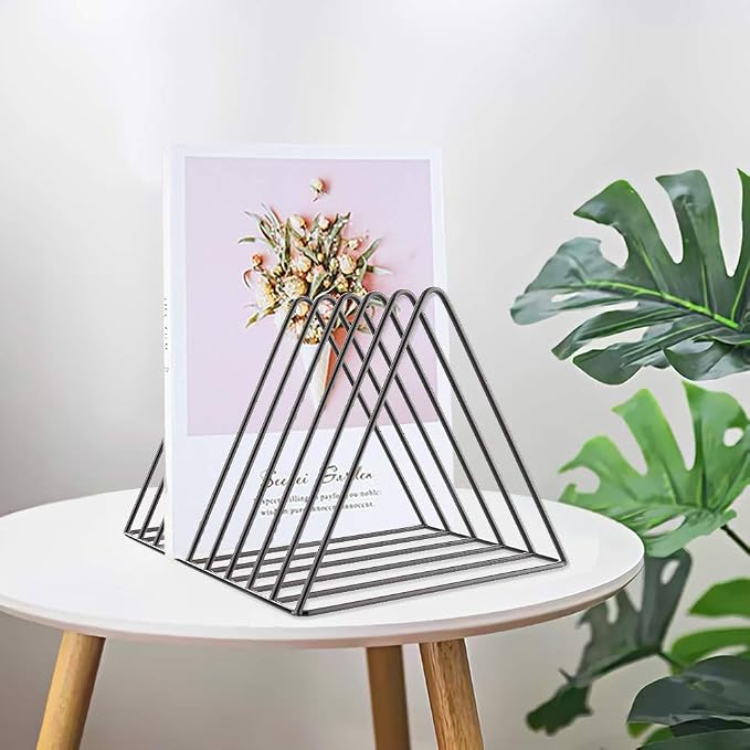 Files Folder Stand Desktop File Organizer, Vinyl Records Holder Book Shelf Magazine Rack, 9 Slot File Sorter Eye-catching Decoration for Indoor Office Home, Photograph Props (Diamond Black)