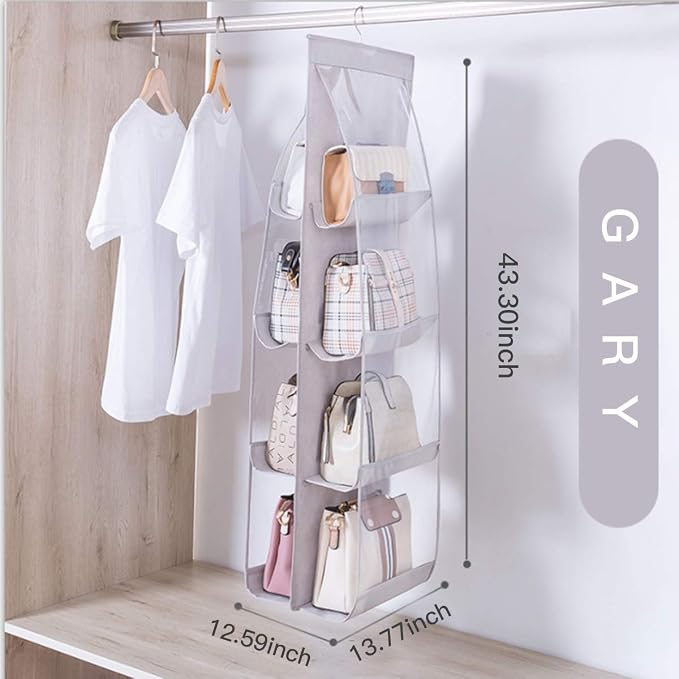8 Pockets Hanging Purse Handbag Organizer Clear Hanging Shelf Bag Collection Storage
