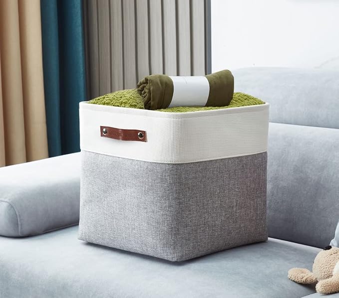 DECOMOMO Cube Storage Bin 13x13, Fabric Storage Bins, Kallax Storage Cubes (Grey & White, 4 Pack)