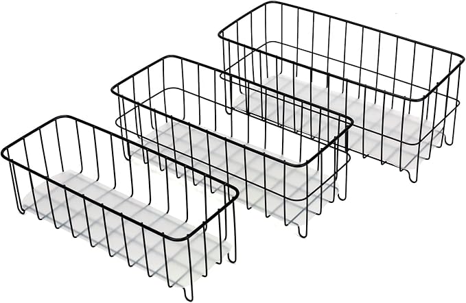 HANZE [Set of 3 Small Metal Wire Storage Organizer Basket Bins, Baskets for Household Purposes - Black
