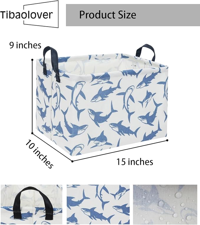 Rectangular Shark Basket Kids Baby Storage Basket Cute Kids Toy Storage Bin Organizer Shelf Book Shark Room Decor(Blue Shark)