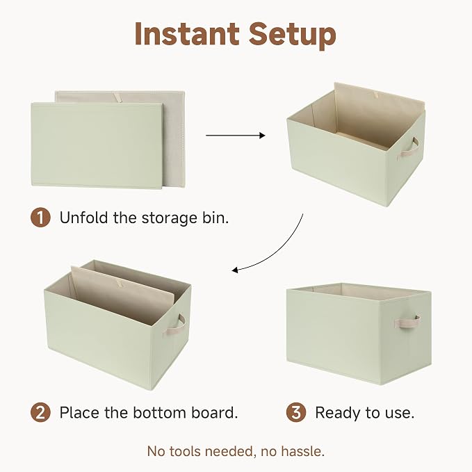 StorageWorks Storage Basket for Shelves, Closet Organizers and Storage Baskets, Organization and Storage Bins for Closet, Fabric Organizer Bins for Clothes Storage, Light Green, Extra Large, 3-Pack