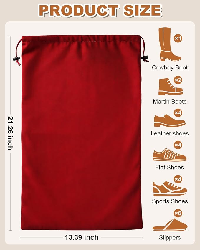 2 Pcs Shoe Bags for Travel, Large Boot Bags, Rio Red, 21.2x13.3 Inch | Washable & Reusable Travel Shoe Bags, Dustproof Shoe Bags with Drawstring Closure, Suitable for Travel, Home Storage