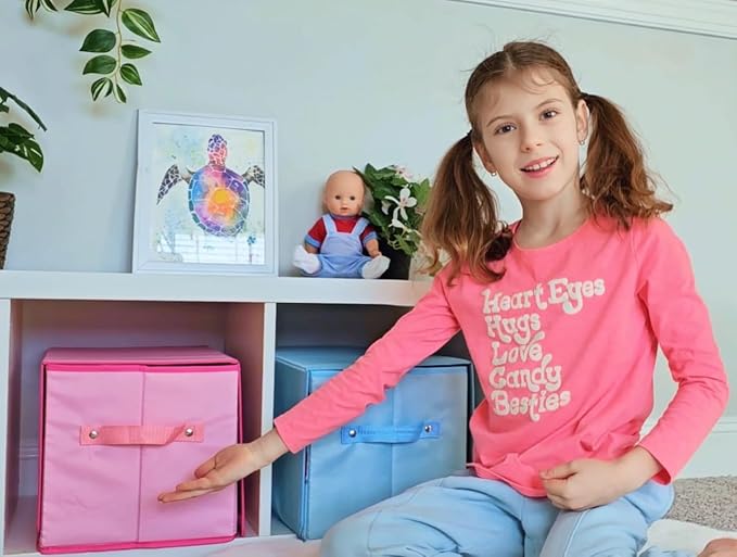 SAM AND MABEL Fabric Storage Organizer and Play Mat – Collapsible Storage Box, Foldable Playmat and Stackable Bin, Basket with Handle (Princess)
