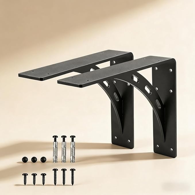 12"x10"x2.5" Heavy Duty Shelf Brackets, Max Load 1100 LBS, Premium Alloy Metal Mantel Support (Set of 2) - Countertop Support - (12 inch x 10 inch)