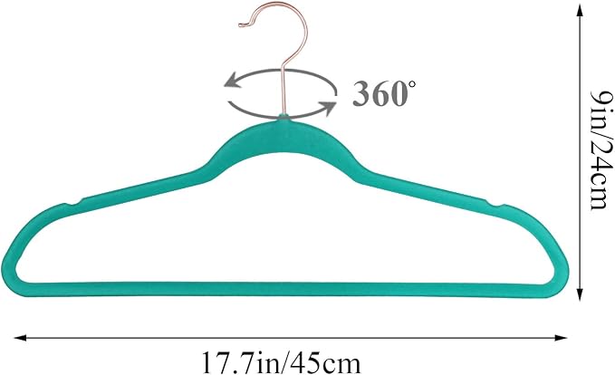 VECELO Premium Velvet Clothes Hangers Suit Heavy Duty (50 Pack)-Non Slip & Space-Saving with 6 Finger Clips & Tie Rack Excellent for Men and Women,Teal