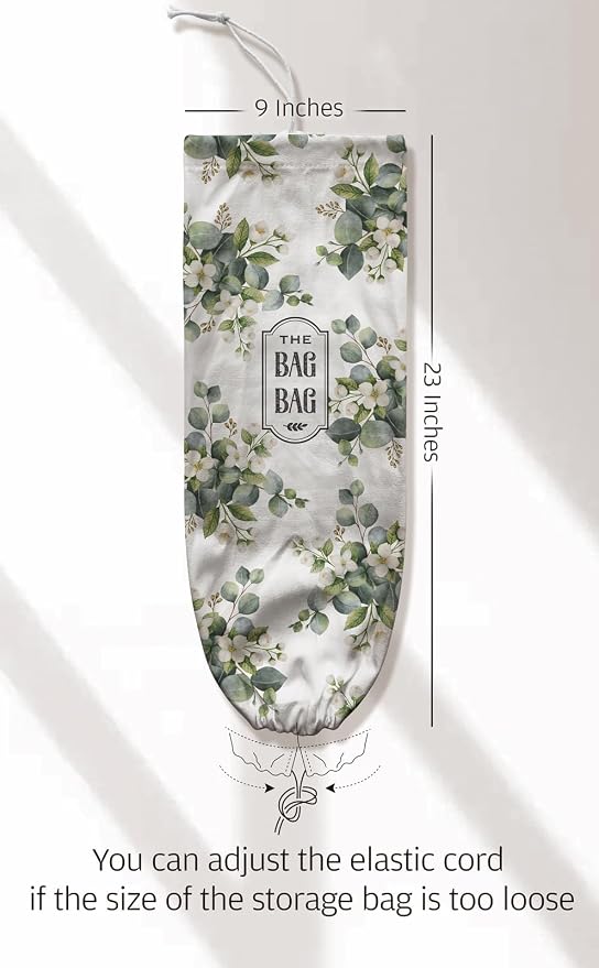 Plastic Bag Holder - Eucalyptus Floral Grocery Bag Organizer - Summer Kitchen Decor & Gifts