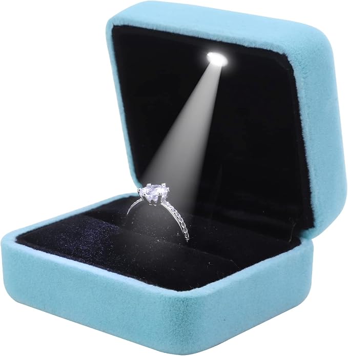 Velvet Ring Box with LED Light Jewelry Display Gift Box for Proposal,Engagement, Wedding