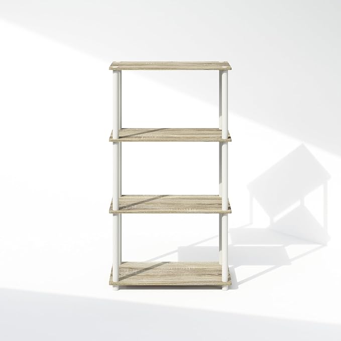 Furinno Turn-N-Tube Book Shelf, 4-Tier Bookshelf, Bookcase with Multipurpose Compact Display Rack, 11.6 x 23.6 x 43.2, for Living Room, Bedroom, Home Office, Sonoma Oak/White