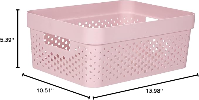 CURVER Infinity 17L Recycled Storage Basket - Multi Purpose Storage, Stackable and Nesting - 35.5 x 26.7 x 13.7 cm - Pink
