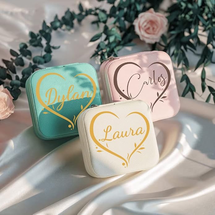 Bridesmaid Gifts Jewelry Box Personalized Small Jewelry Travel Case Custom PU Leather Portable Bridesmaid Proposal Boxes Mini Jewellery Organizer Storage Earrings Rings Necklaces for Women Girls-Pink