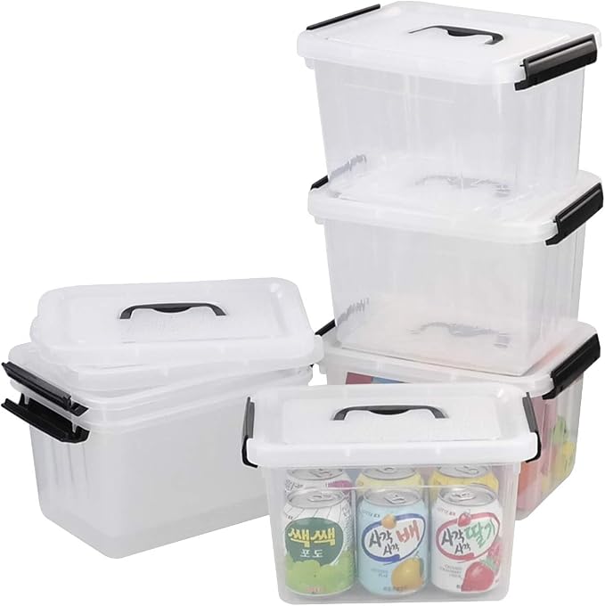 Gloreen 6 Packs 6 Quart Clear Lidded Storage Bins with Handle, Stackable Plastic Latching Storage Box Containers