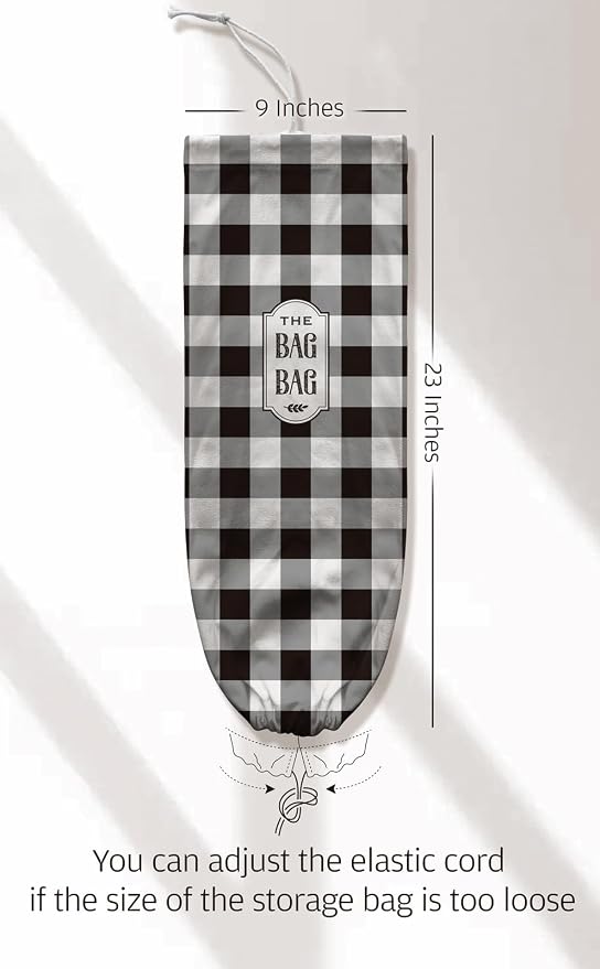 Grocery Bag Holder Black White Checked Plastic Bags Holder Organizer Storage Buffalo Plaid Bag Holder for Plastic Trash Bags Cute Farmhouse Kitchen Decor