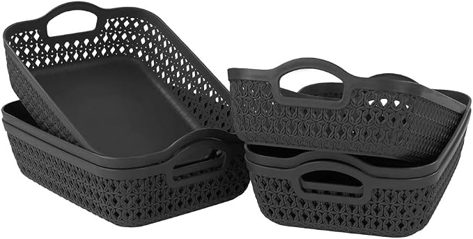 6-Pack Gray Small Plastic Storage Baskets Tray with Handle, Plastic Organizing Baskets