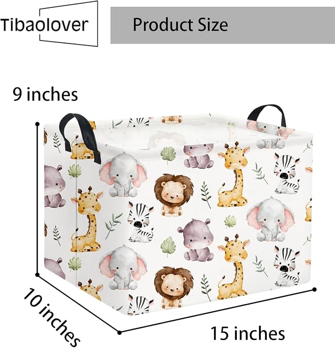 Rectangular Kids Storage Basket Baby Storage Basket with Handles for Home Kitchen Boys and Girls Cute Toy Storage Bin Organizer Shelf Book Room Decor(Lovely Animal)