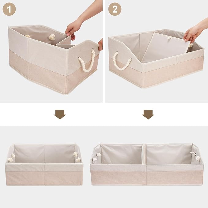 Large Dog Toy Basket with Handle, Foldable Dog Toy Box for Living Room Area , 20" Basket for Dog's Supplies, Organizer and Storage with Hard Board, Anti-Slip for Pet Toys (Beige, Medium 20"×15")