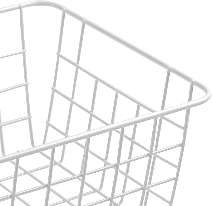 11" Upright Freezer Storage Baskets, White Wire Storage Bins Small Bakset for Freezer, Pantry, Bathroom Organizing, Set of 2