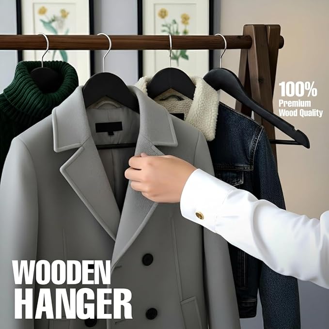 Utopia Home Premium Wooden Hangers 90 Pack - Durable & Slim Coat Hanger - Suit Hanger with 360-Degree Rotatable Hook - Wood Hangers with Shoulder Grooves (Black Color)