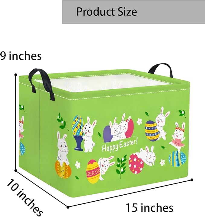 Rectangular Easter Basket Easter Gift Basket for Kids Baby Storage Basket Cute Toy Storage Bin Organizer Shelf Book Basket Easter Room Decor(Green Easter Basket)