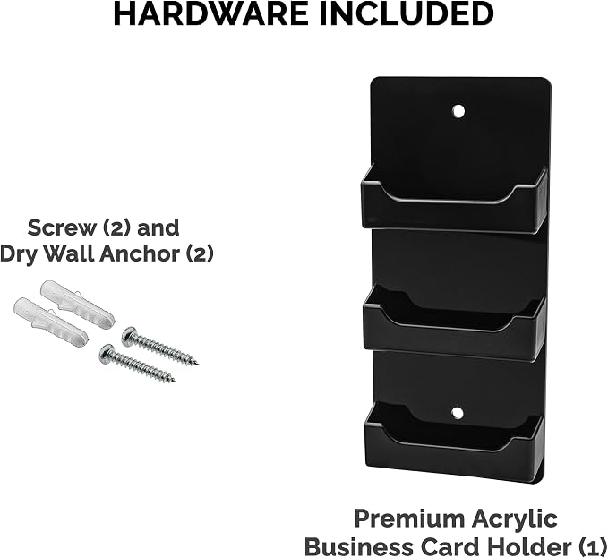 Marketing Holders Wall Mount Business Card Holder with Hanging Hardware Holds 50 Business or 30 Gift Cards of 3.5" x 2" Printed Material Black Acrylic Organizer